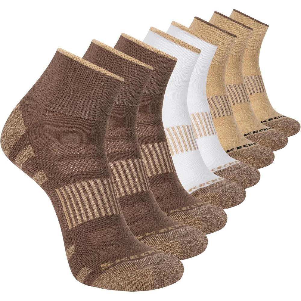 imageSkechers Mens Work Collection High Quarter Crew Cushioned Socks 8PackCoffee QuartzWhiteKhaki