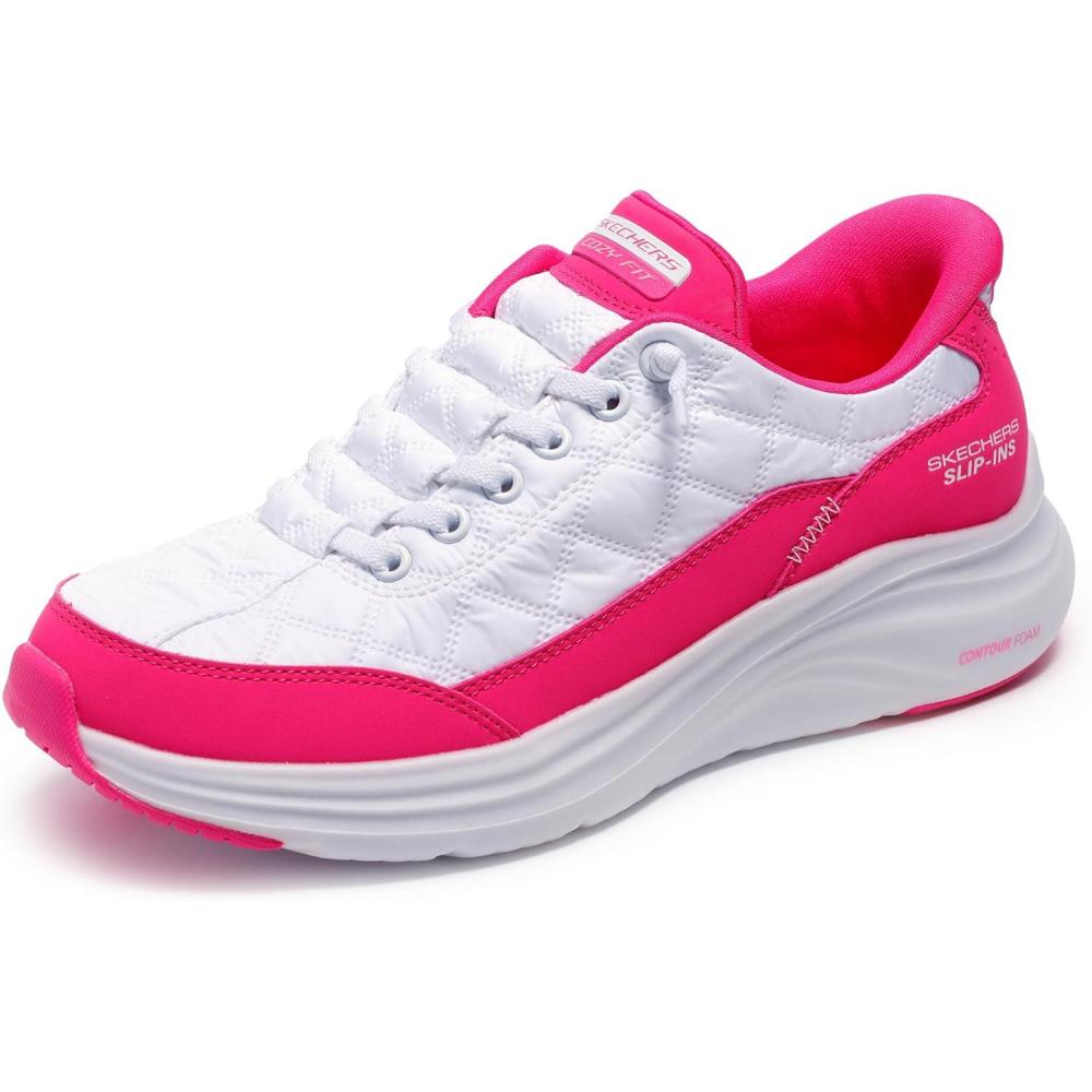 imageSkechers Womens Contour Foam  Cozy Fit Hands Free SlipinsWhiteHot Pink