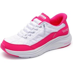 Skechers Womens Contour Foam – Cozy Fit Hands Free Slip-ins(White/Hot Pink)