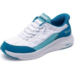 Skechers Womens Contour Foam – Cozy Fit Hands Free Slip-ins(White/Turq)
